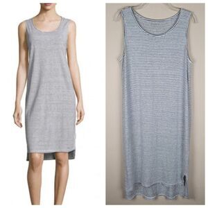 Eileen Fisher Sleeveless Linen Tank Dress Knee Lenght Striped White Black Size L